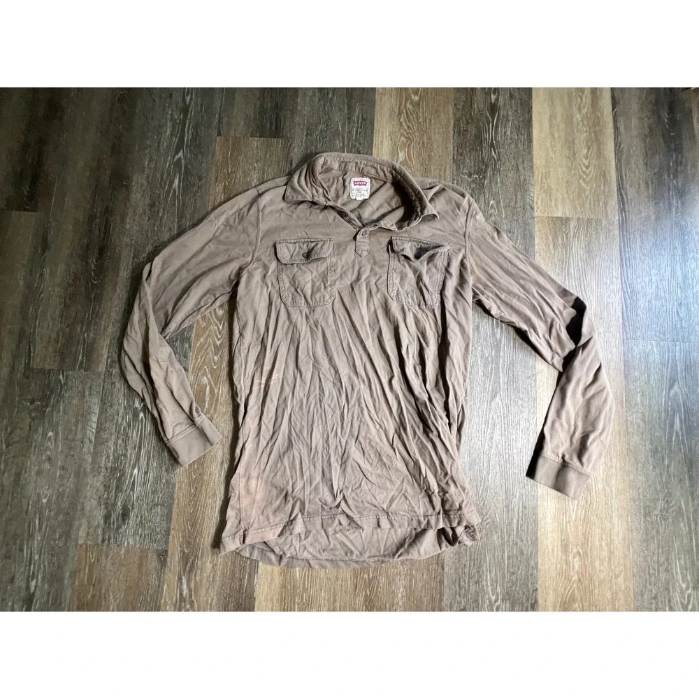 Levi's Henley Shirt Mens XL Brown Long Sleeve Dual‎ Pocket Utility Casual